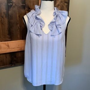 Madison Light Blue Ruffle Collar Sleeveless Blouse